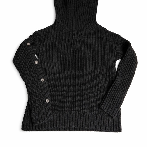 Abercrombie & Fitch Blue/Black Cable Knit Sweater Women Mock Cowl Neck Button M - Picture 5 of 16